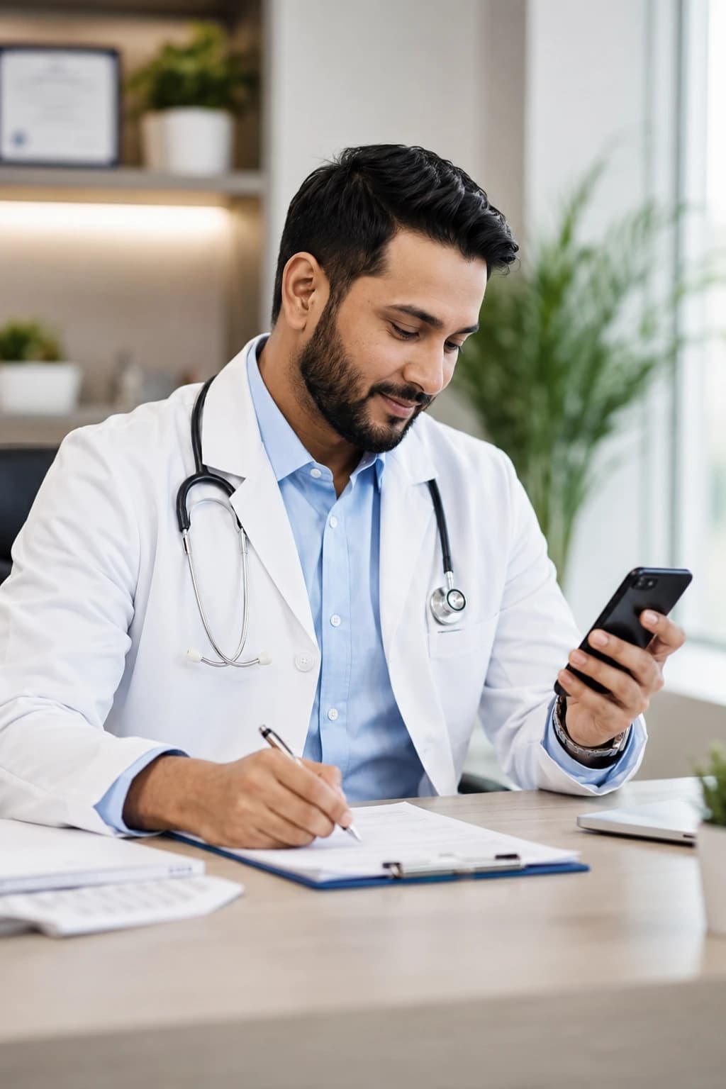 Doctor coordinating patient care through digital systems
